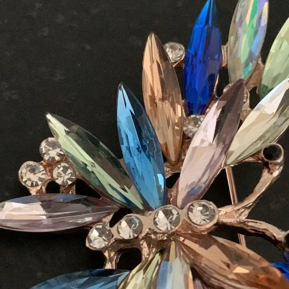 Men’s Blue Lyra Butterfly Lapel Pin, Vintage Style Colorful Crystal Brooch